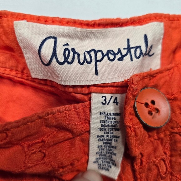 Y2k Aeropostale Womens Orange Eyelet mini Shorts Size 3/4 Boho Summer - Picture 2 of 8